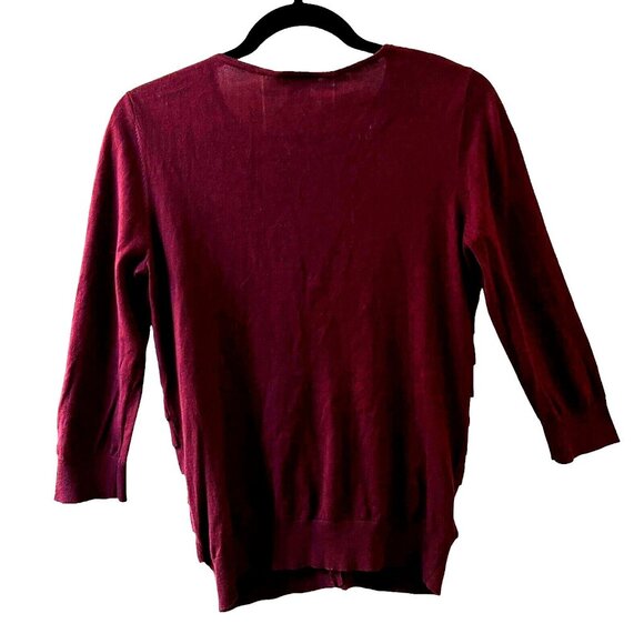Ann Taylor Womens Cardigan Cotton Sweater Ruffles Buttons Wine Maroon Red Med - Picture 3 of 10